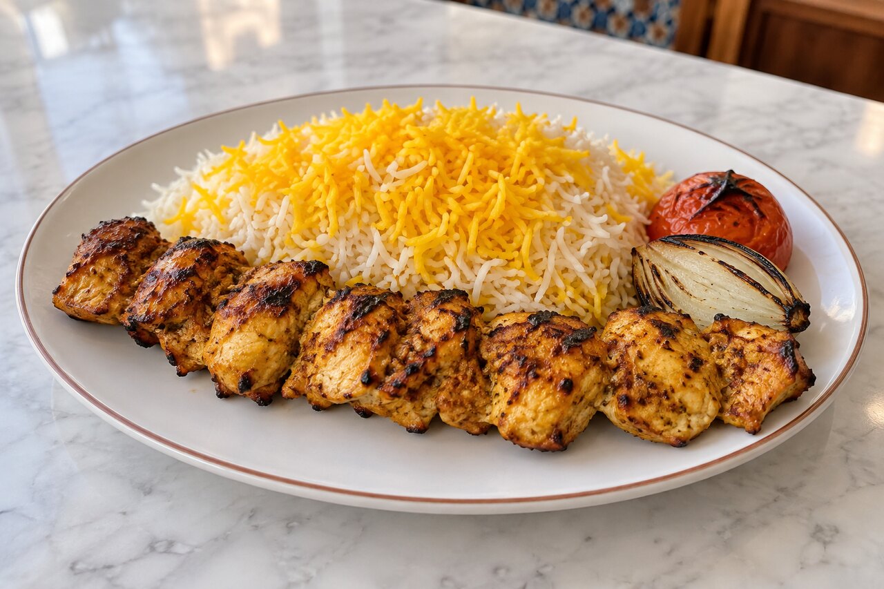 Chicken Kebab with Saffron Rice
