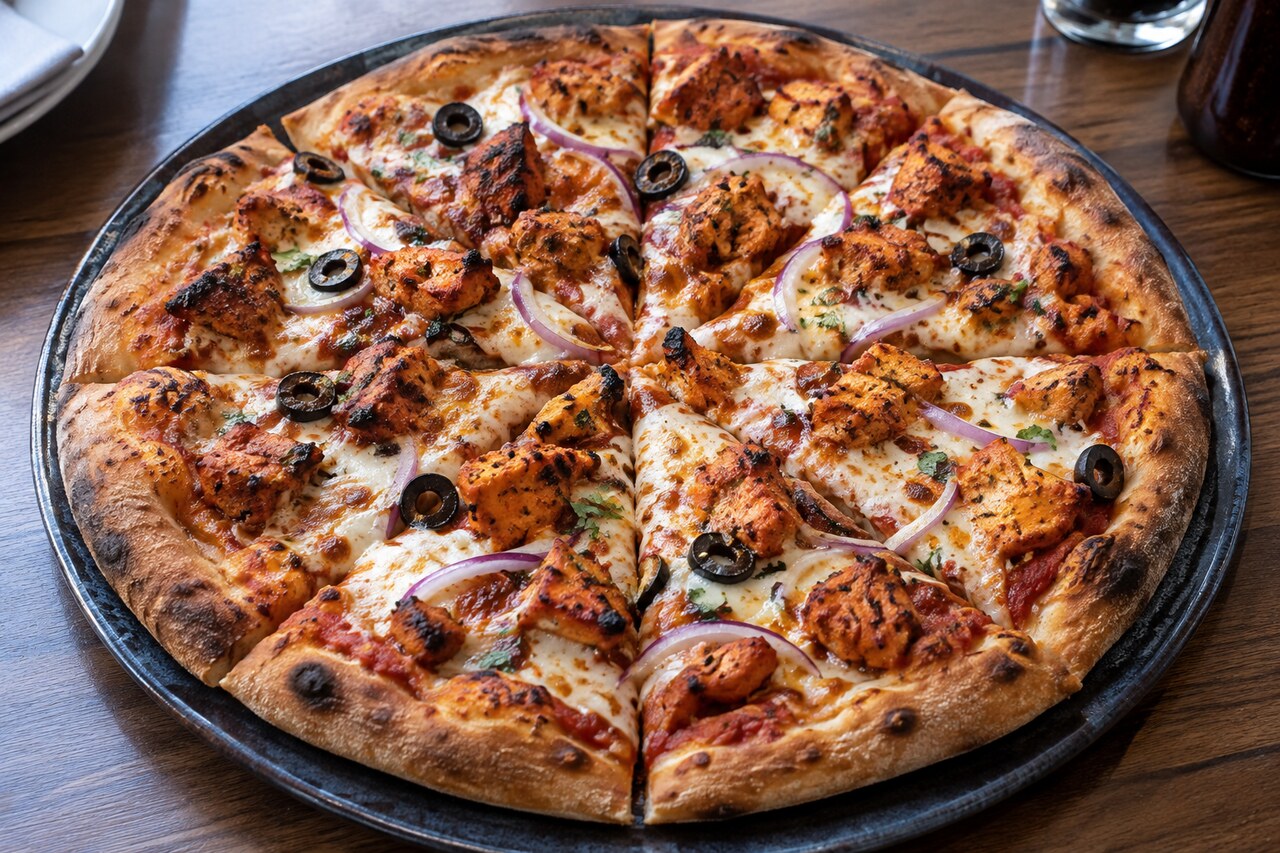 Chicken tikka pizza